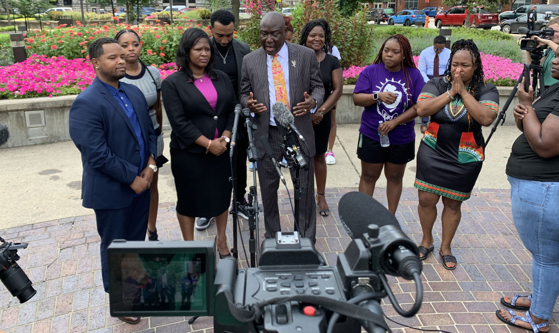 Ben Crump, attorney for Breonna Taylor's family, holds a news conference on Aug. 4, 2022